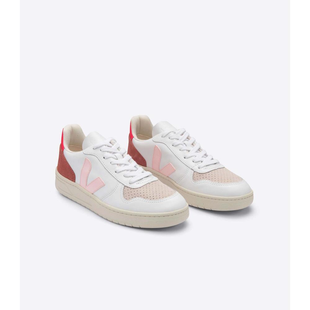 Women's Veja V-10 LEATHER Sneakers White/Red | ZA 639BEX